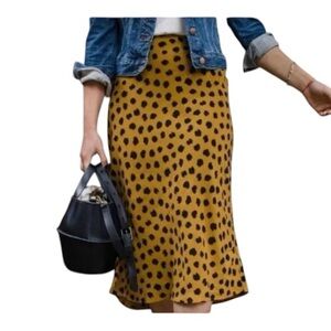 Madewell Painted Spots Midi Slip Skirt Mustard Black Size 6
